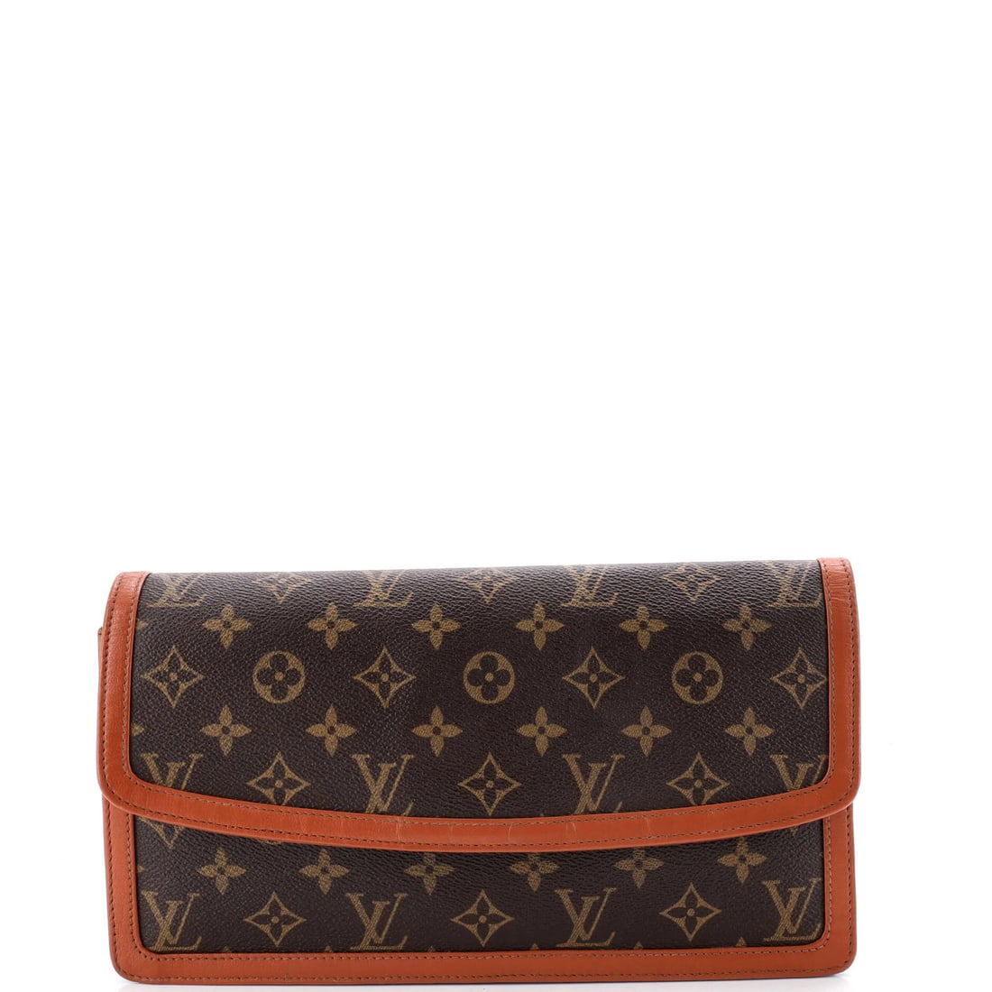 Monogram Canvas Pochette Dame Louis Vuitton: Monogram Canvas Pochette Dame Louis Vuitton Brown Monogram Canvas GM Pochette Dame Clutch from Louis Vuitton, featuring the iconic monogram pattern and coated canvas exterior. This pre-owned clutch bo