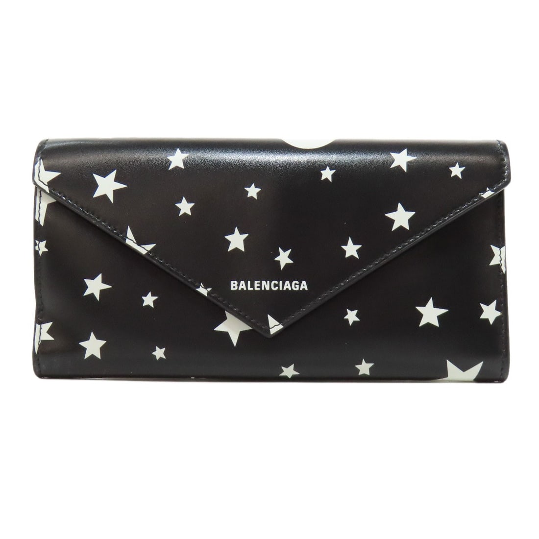 Long Wallet With Calf Motif Star 499207 Balenciaga: Long Wallet With Calf Motif Star 499207 Balenciaga Black calf leather long wallet with coin pocket, featuring a distinctive star motif on the exterior. This stylish accessory boasts a sleek design and