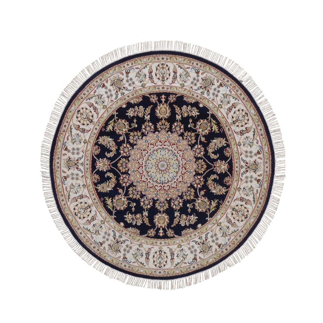 5'2"x5'2" Midnight Blue Nain Hand Knotted Wool and Silk Round Oriental Rug (1 of 8)