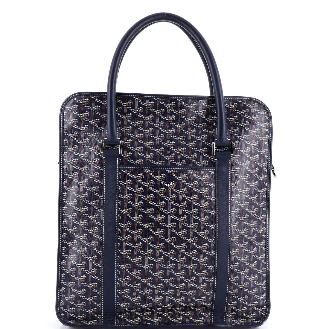 Bag Coated Canvas by Bourgogne Goyard: Bag Coated Canvas by Bourgogne Goyard The Bourgogne Goyard Bag features a stylish blue canvas coated exterior with silver hardware, complemented by a neutral interior. With its classic top handle desi