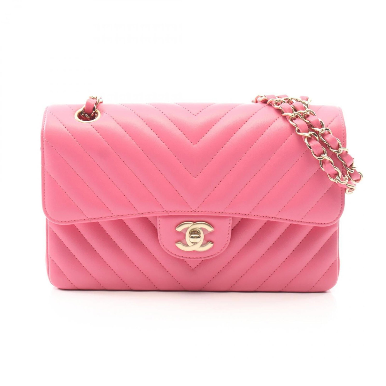 Chanel Handbag Shoulder Bag Leather: Chanel Handbag Shoulder Bag Leather Pink lambskin leather Chanel shoulder bag with classic design and timeless elegance. Measuring 14cm x 23cm x 6cm, this stylish accessory features a sleek and sophis