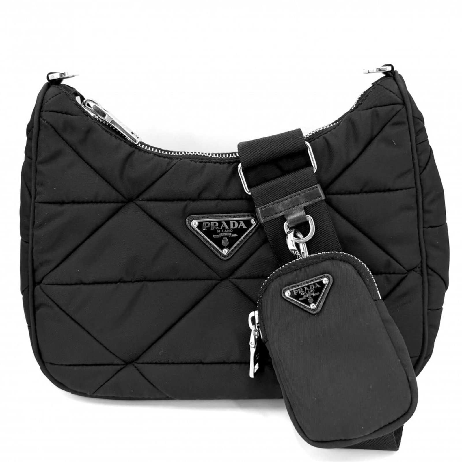 Nylon Prada Pouch Bag Shoulder: Nylon Prada Pouch Bag Shoulder Nylon Prada Pouch Bag Shoulder - A sleek and versatile shoulder bag made from durable nylon, featuring a zippered inner pocket for added convenience. Measuring 15cm x 24