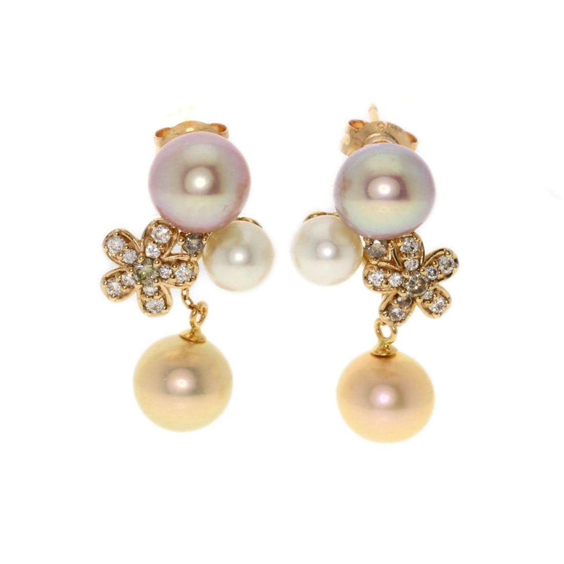 Pink Gold Ponte Earring Diamond Pearl K18: Pink Gold Ponte Earring Diamond Pearl K18 K18 Pink Gold Ponte Earring Diamond Pearl features a stunning diamond and pearl design set in pink gold, with a total carat weight of BD 0.08ct D 0.14ct. The 