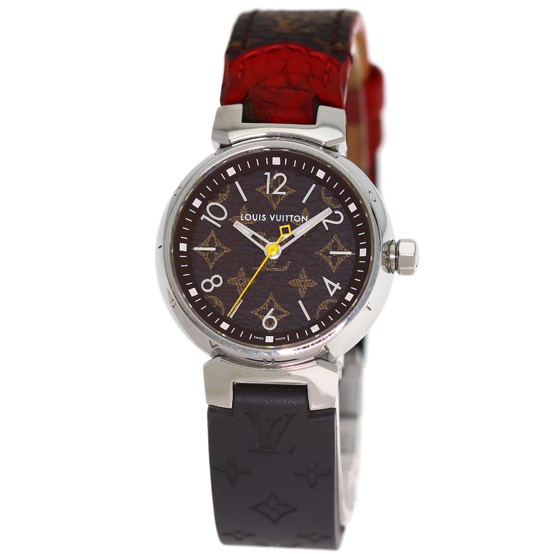 Louis Vuitton Tambour Pm Monogram Watches Qa070 Stainless Steel/ Leather X: Louis Vuitton Tambour Pm Monogram Watches Qa070 Stainless Steel/ Leather X Stainless steel and leather combine in the sleek design of this Louis Vuitton Tambour Pm Monogram watch, featuring an analog 
