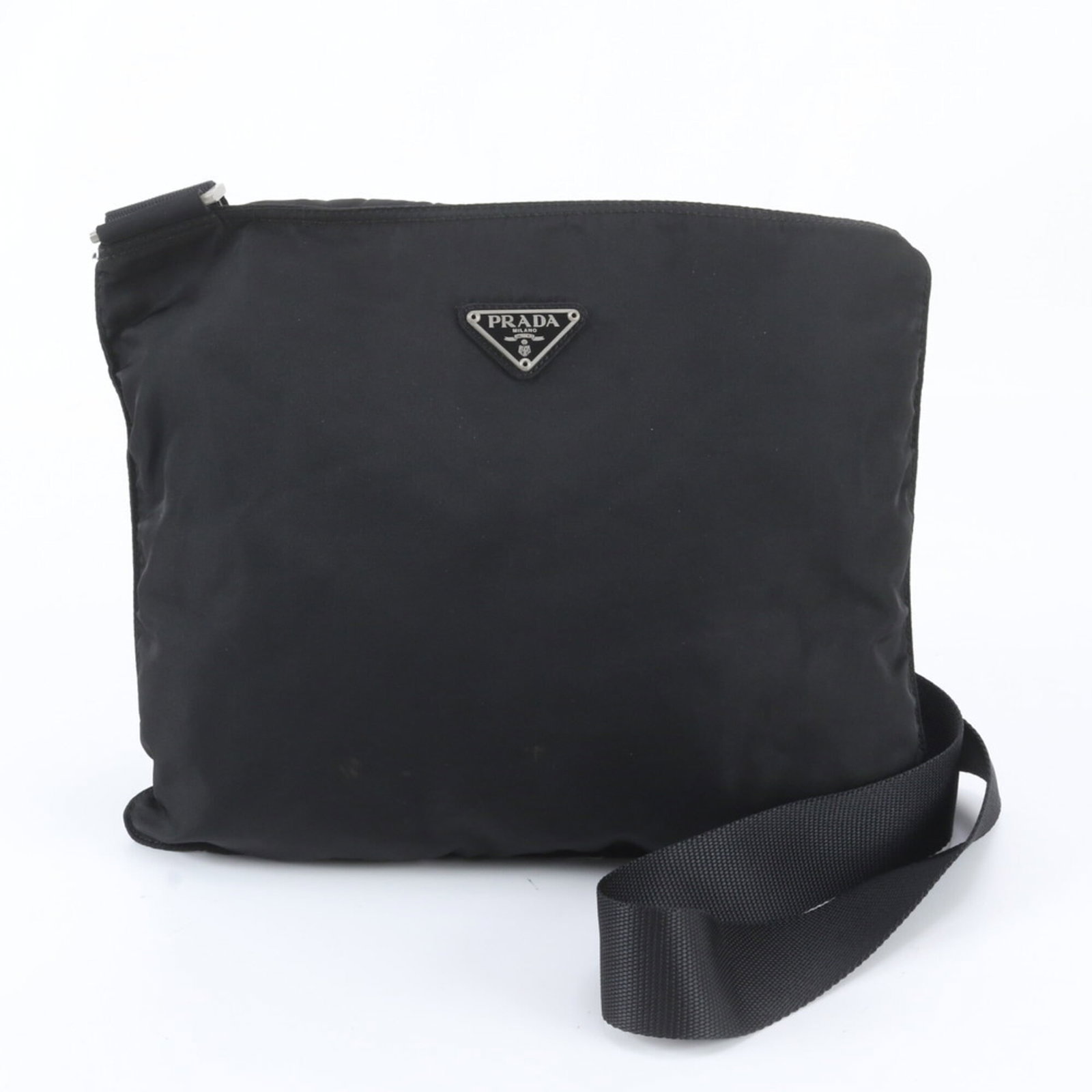 Shoulder Bag Tessuto by Prada: Shoulder Bag Tessuto by Prada Black Tessuto shoulder bag by Prada, measuring 25cm x 30cm x 1cm. Features a 120cm strap length and made from the signature tessuto material. A classic design piece from 