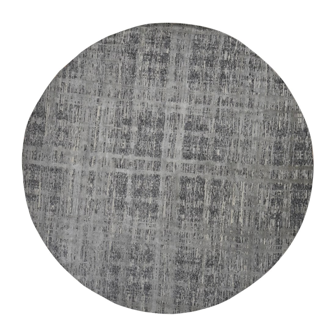 11'10"x11'10" Gray Natural Wool Modern Design Hand Knotted Round Rug: 11'10"x11'10" Gray Natural Wool Modern Design Hand Knotted Round Rug Gray natural wool modern design hand knotted round rug, measuring 11'10" x 11'10". This unique piece features a subtle grey color