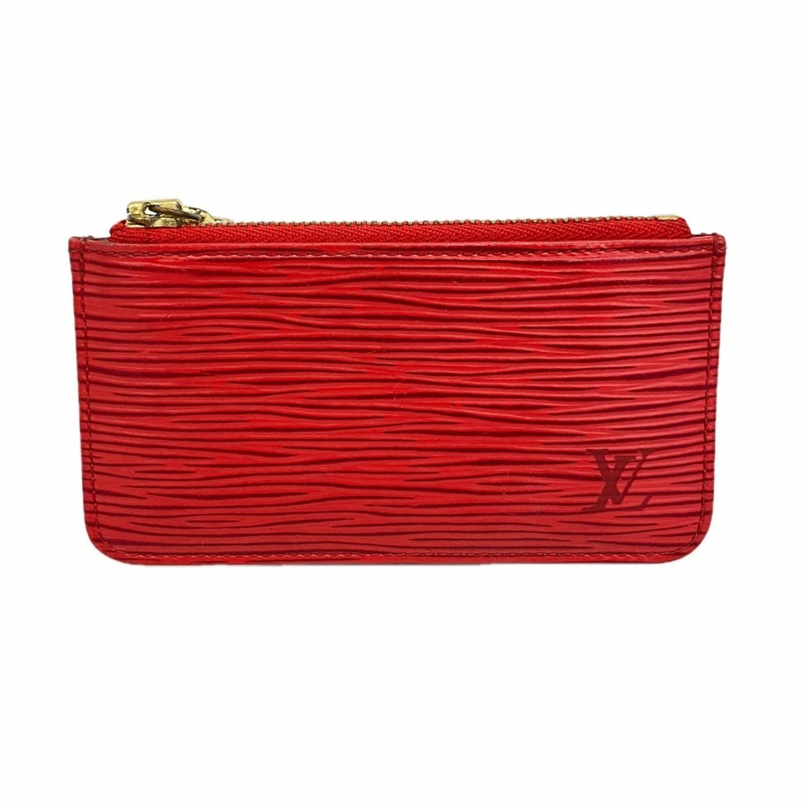 Louis Vuitton Coin Purse/ Coin Case: Louis Vuitton Coin Purse/ Coin Case Castilian red leather wraps around the classic Louis Vuitton design, creating a timeless and sophisticated accessory. This compact coin purse measures just 6.5cm x 