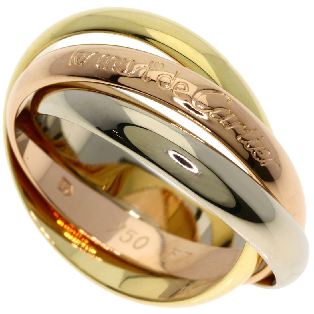 Cartier Trinity #57 Ring K18 Yellow Gold 18K Pink Gold: Cartier Trinity #57 Ring K18 Yellow Gold 18K Pink Gold Cartier Trinity #57 Ring in K18 Yellow Gold boasts a sleek, gold design with no main stone. This 18K pink gold piece features the signature