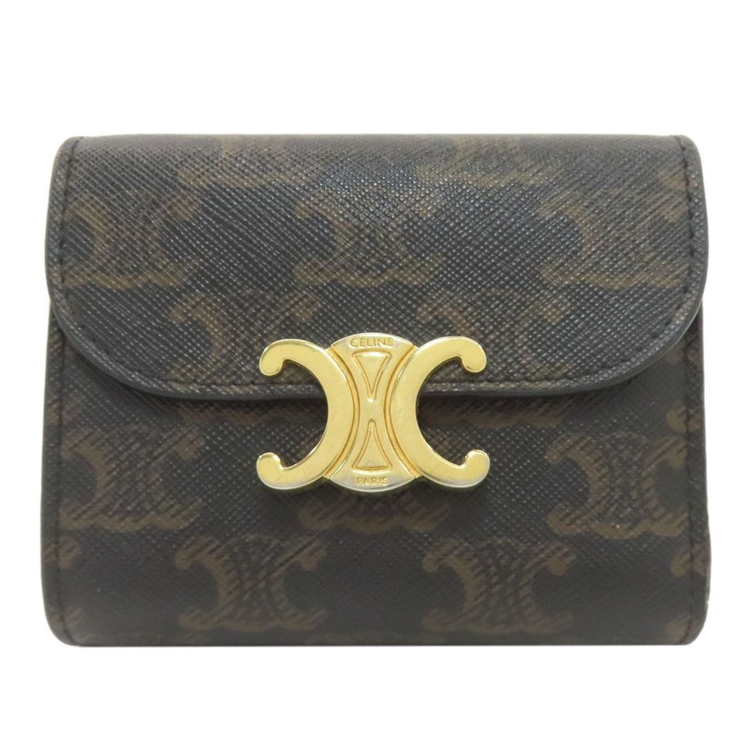 Celine Triomphe Flap Tri-Fold Wallet (With Coin Pocket) Pvc: Celine Triomphe Flap Tri-Fold Wallet (With Coin Pocket) Pvc The Celine Triomphe Flap Tri-Fold Wallet features a classic tri-fold design with a coin pocket, perfect for storing small items. Made from d