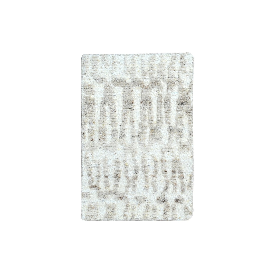 2'x3' Ivory Minimalist Swedish Design Hand Knotted Pure Wool Sample Rug: 2'x3' Ivory Minimalist Swedish Design Hand Knotted Pure Wool Sample Rug This minimalist Swedish design hand-knotted pure wool rug boasts an elegant ivory color and rectangular field shape. Made from h