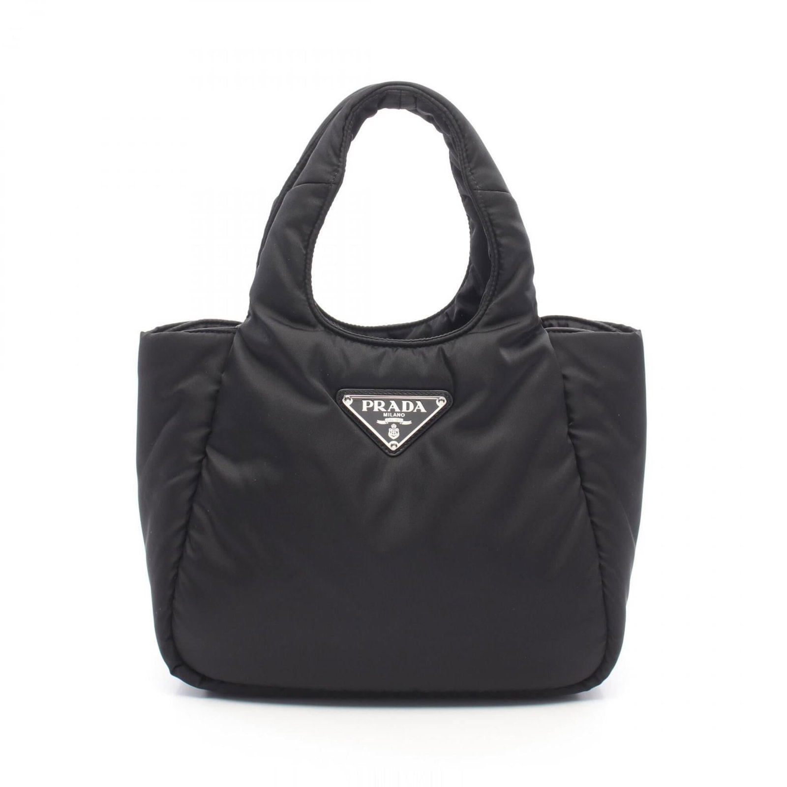 Nylon Handbag by Prada: Nylon Handbag by Prada Nylon Handbag by Prada, featuring a sleek black design with precise measurements at 20.5cm x 25cm x 12cm, making it a compact and stylish accessory for everyday use. The bag's n