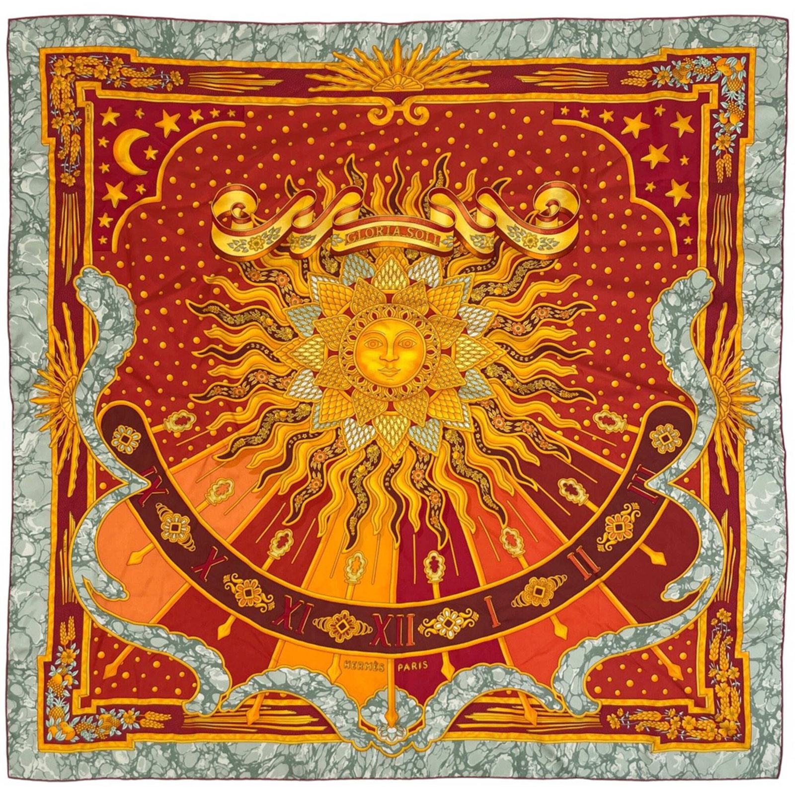 Hermes silk scarf: Hermes silk scarf Item Specifics: Brand: Hermes Type: Scarf Gender: Women Color: Multi-color, Orange Material: Silk Size (LxW): 88cm x 87cm / 34.64'' x 34.25'' Product Disclaimer: Minor wear from age 