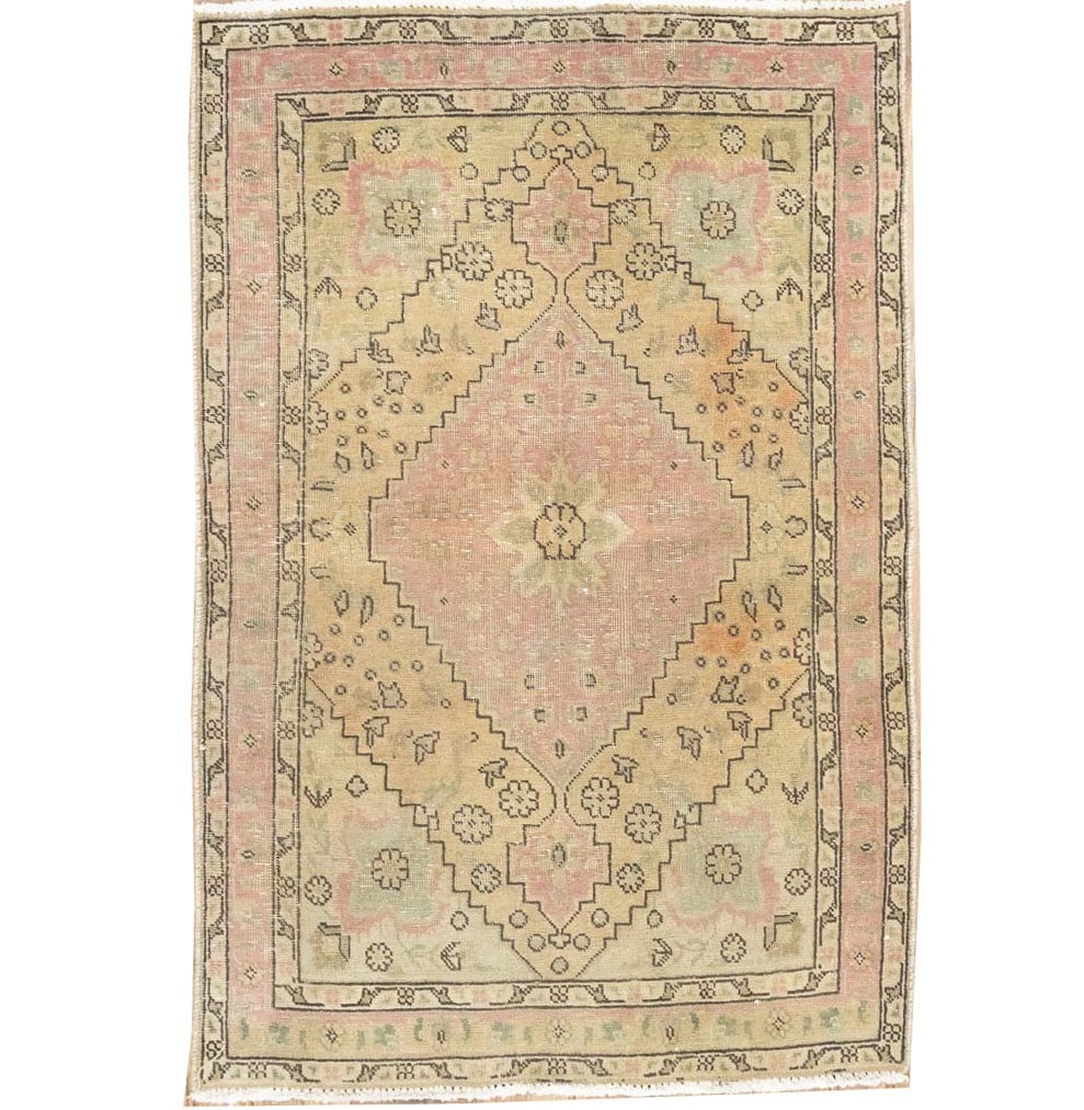 Semi-Antique Distressed Handmade Floral Oriental Wool Rug Entryway Carpet 3X5 Ft Hand-Knotted: Semi-Antique Distressed Handmade Floral Oriental Wool Rug Entryway Carpet 3X5 Ft Hand-Knotted Hand-knotted with traditional techniques, this semi-antique floral Oriental wool rug boasts a beautiful, m