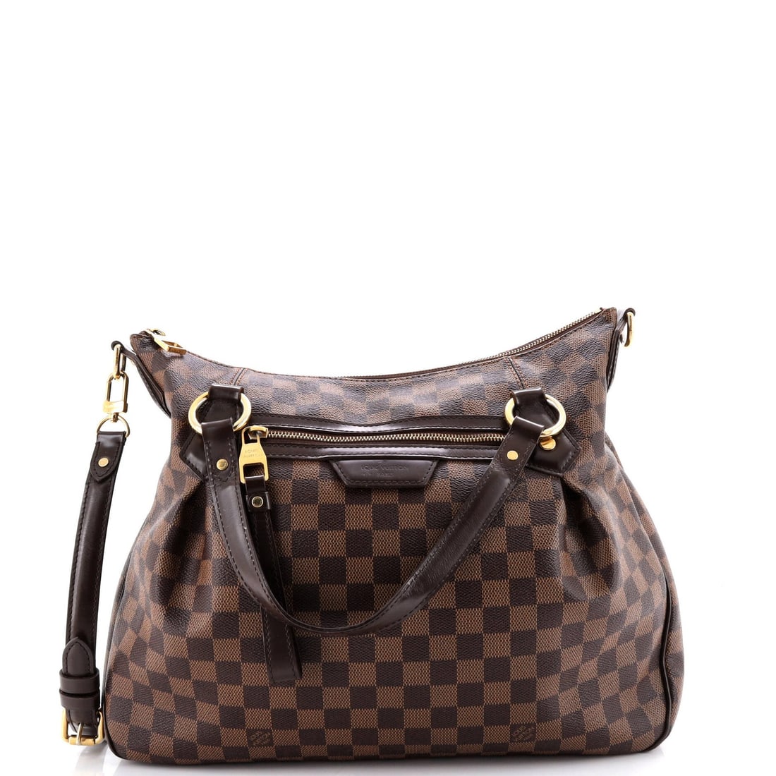 Vuitton Louis Evora Handbag Damier MM: Vuitton Louis Evora Handbag Damier MM Brown Louis Vuitton Evora Handbag Damier MM with canvas coated exterior, measuring Mm and featuring aged gold hardware. The handbag boasts a classic design with m