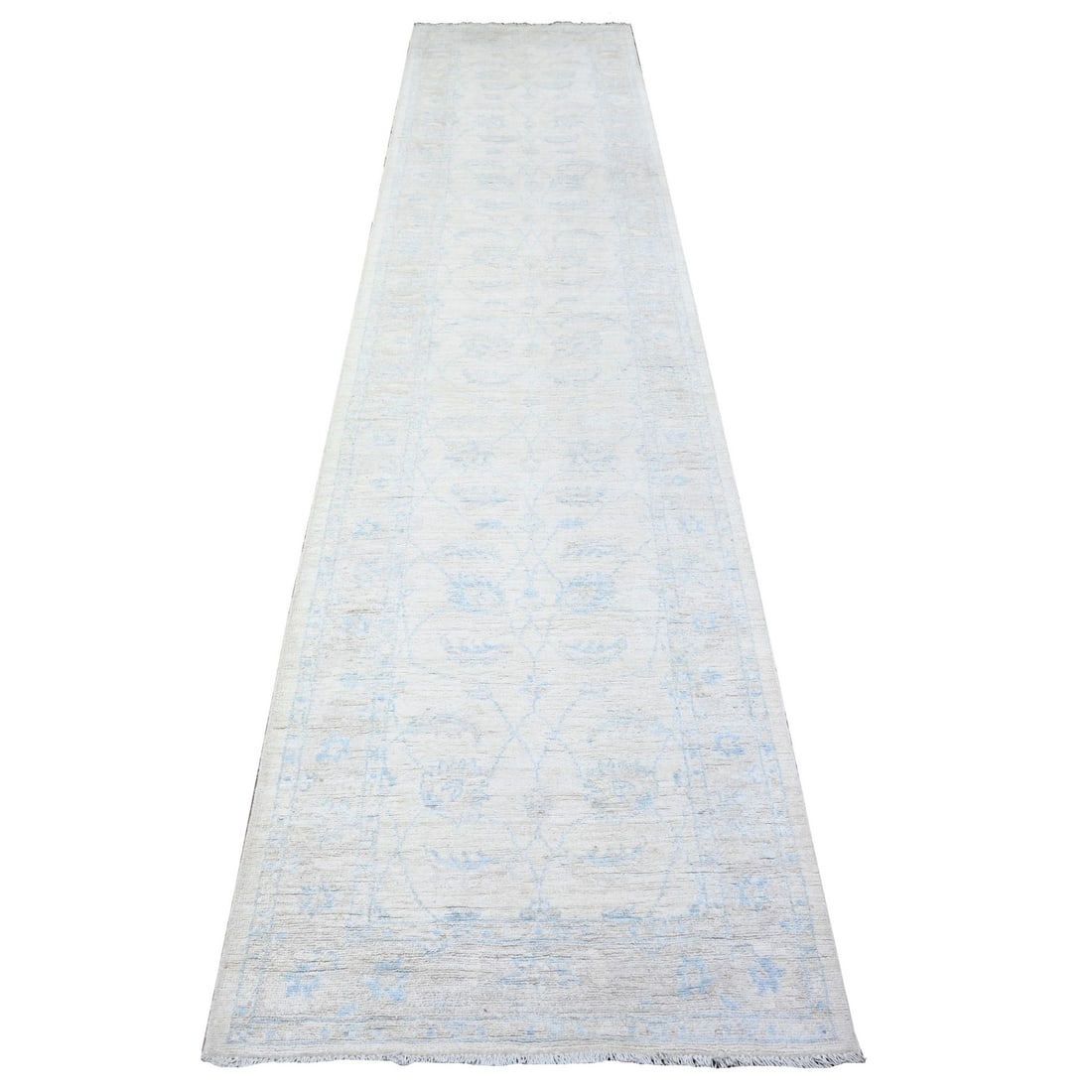 2'8"x12' Ivory Washed Out Peshawar Hand Knotted 100% Wool Runner Rug: 2'8"x12' Ivory Washed Out Peshawar Hand Knotted 100% Wool Runner Rug This stunning 2'8"x12' Ivory Washed Out Peshawar Hand Knotted 100% Wool Runner Rug boasts a beautiful ivory color and intricate was
