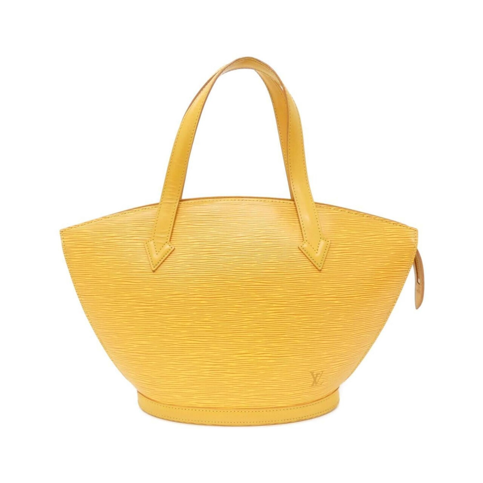 Handbag Louis Vuitton Leather: Handbag Louis Vuitton Leather Yellow Louis Vuitton Leather Handbag. Made from high-quality calf leather, this iconic handbag features a classic design with a signature yellow color that adds a touch o