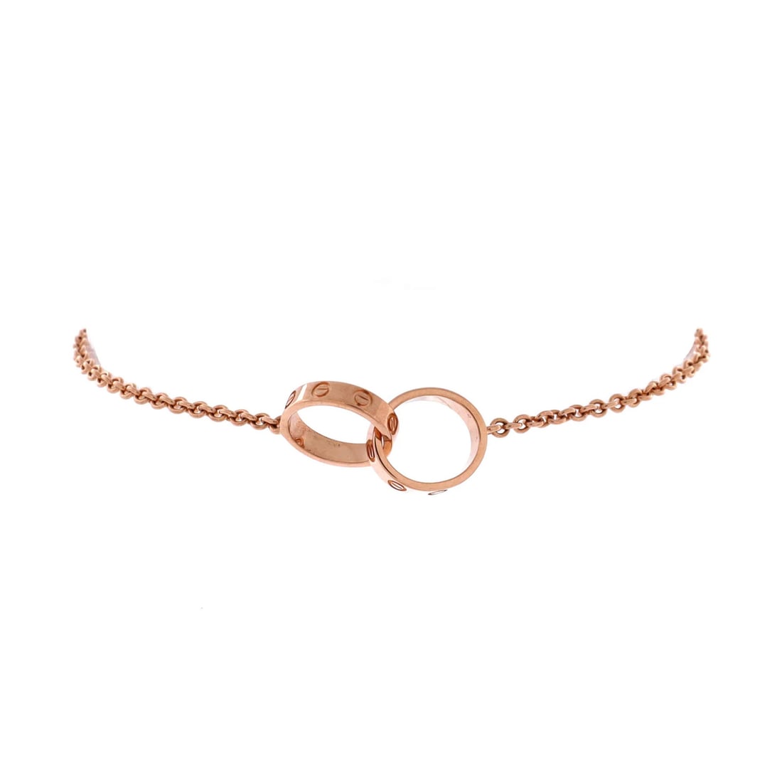 Love Cartier Interlocking Bracelet 18K Gold: Love Cartier Interlocking Bracelet 18K Gold 18K Rose Gold Interlocking Bracelet with Minor Wear.The Love Cartier Interlocking Bracelet boasts an elegant design in 18K rose gold, featuring a subtle yet
