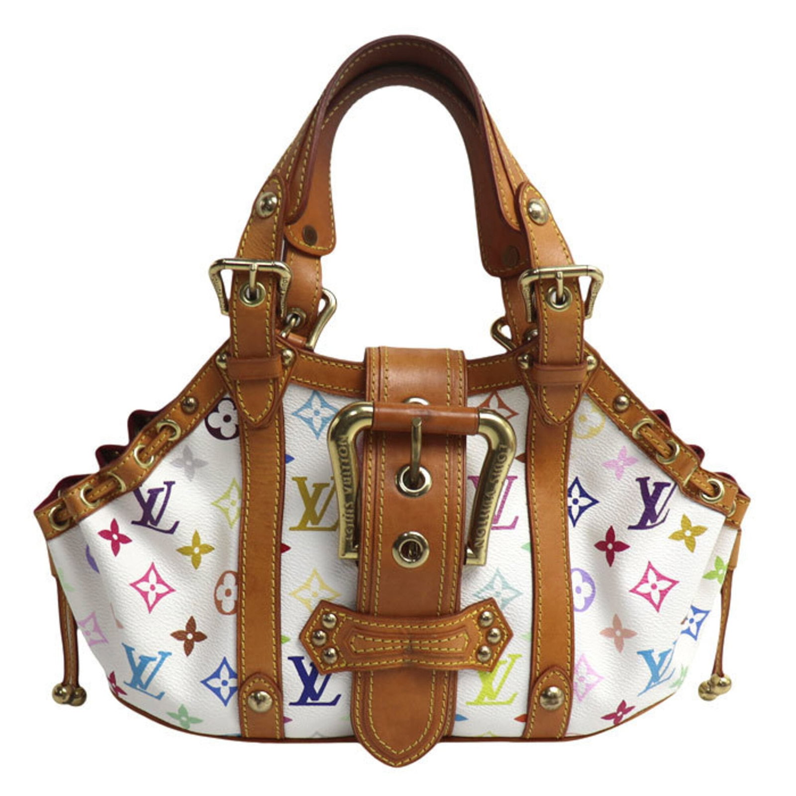 Vuitton Louis Handbag Leather Multicolore Monogram: Vuitton Louis Handbag Leather Multicolore Monogram Monogram Multicolore, Leather Louis Vuitton Handbag Blanc with Gold Hardware. This iconic handbag features the signature monogram pattern in a