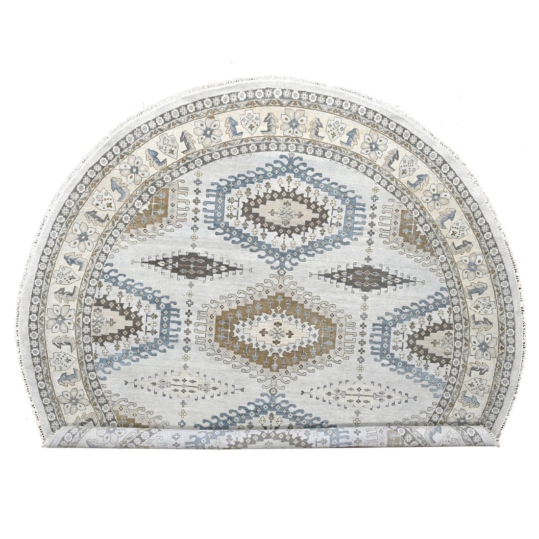 Hand knotted medallions rug wool farsian geometrical gray round 12'x12'.: Hand knotted medallions rug wool farsian geometrical gray round 12'x12'. Hand-knotted medallions rug in a stunning grey geometrical design, crafted from high-quality wool and measuring 12'0" x 12'0"