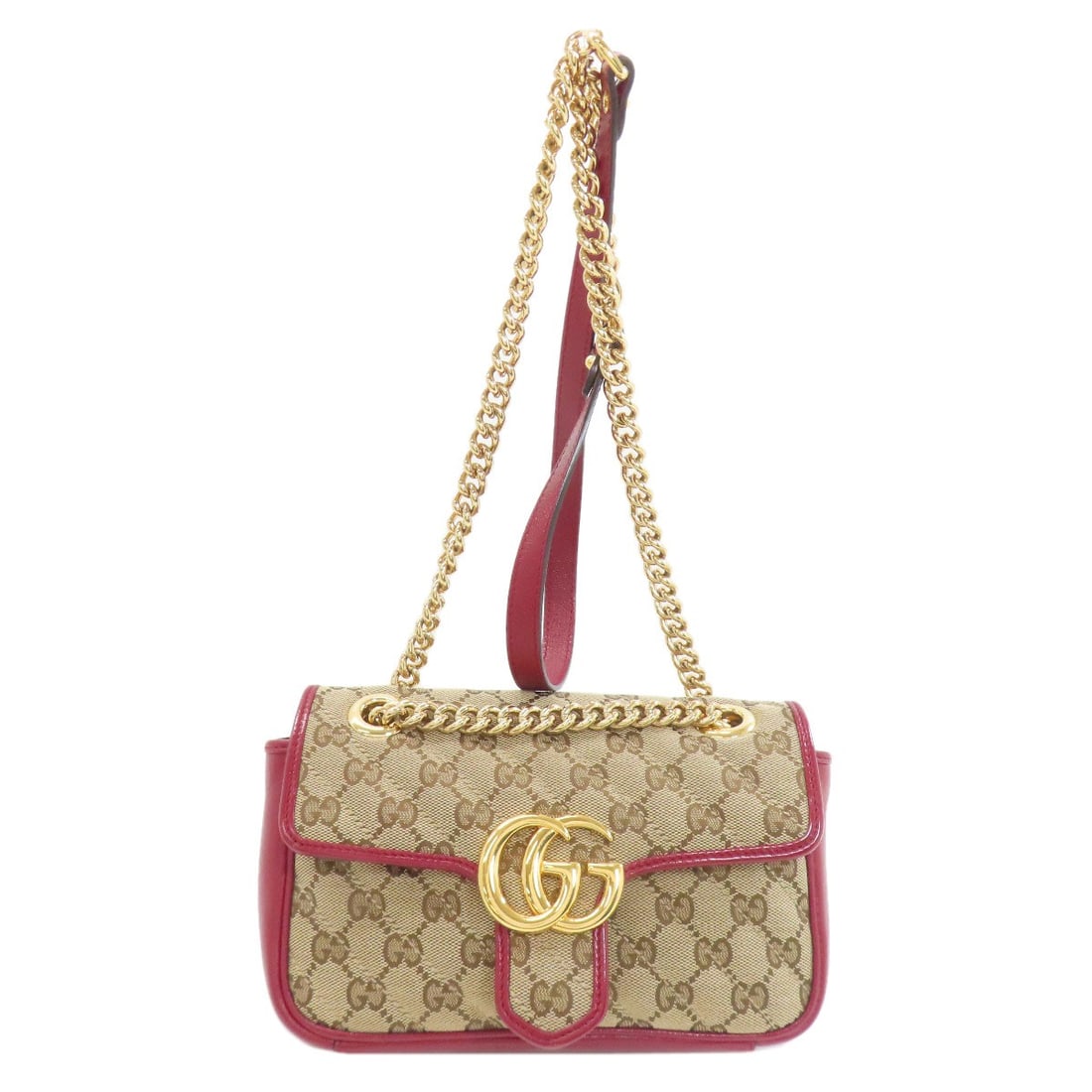 Gucci 446744 Gg Marmont Shoulder Bag Canvas Calf: Gucci 446744 Gg Marmont Shoulder Bag Canvas Calf Red canvas Gucci shoulder bag with Gg Marmont style. Features bold, eye-catching exterior color and classic design elements. Item Specifics: Brand: