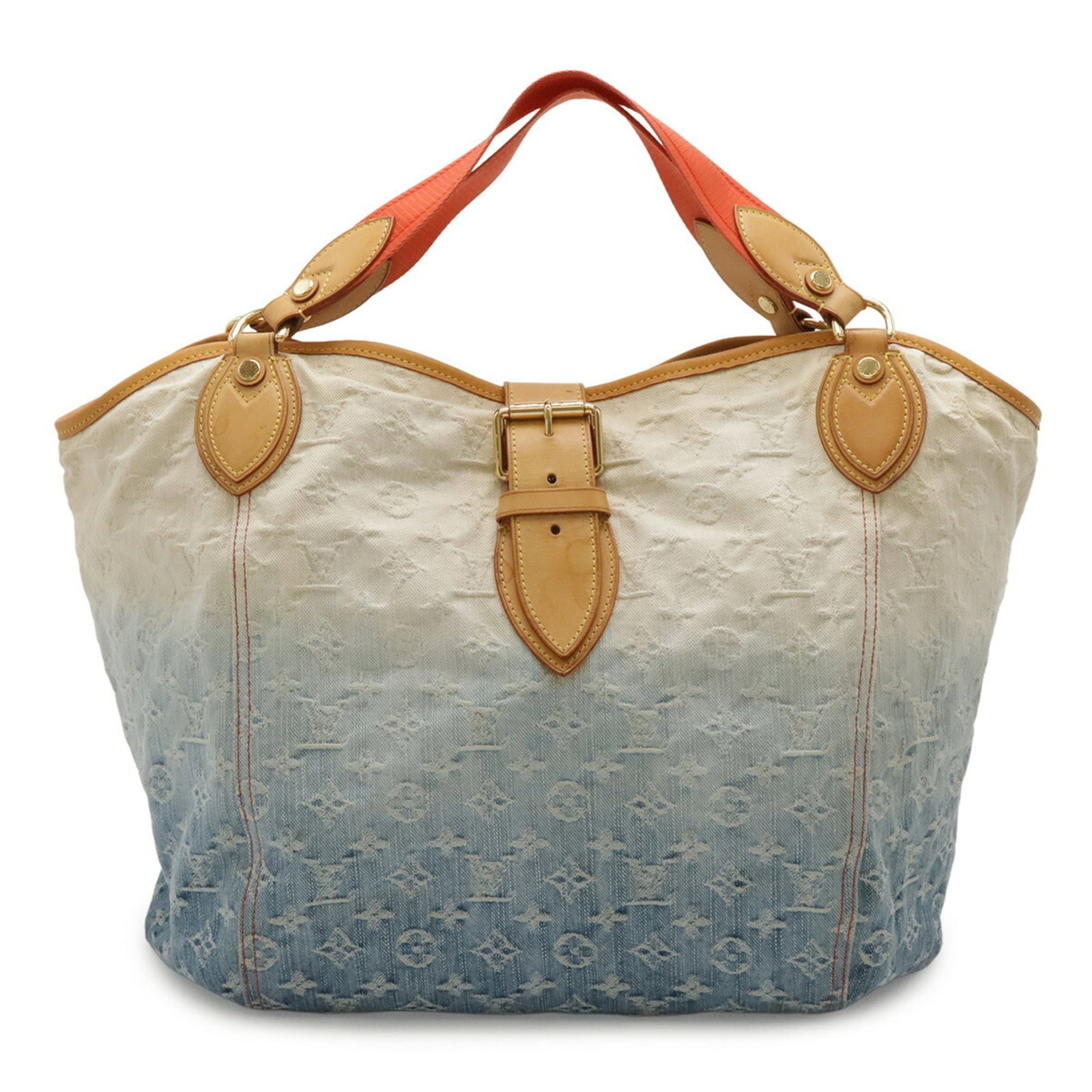Louis Vuitton Shoulder Bag Tote Bag Monogram Denim: Louis Vuitton Shoulder Bag Tote Bag Monogram Denim Blue, Multi-color, Orange Monogram Denim Louis Vuitton Shoulder Bag Tote Bag. This iconic tote bag features the signature monogram pattern in a