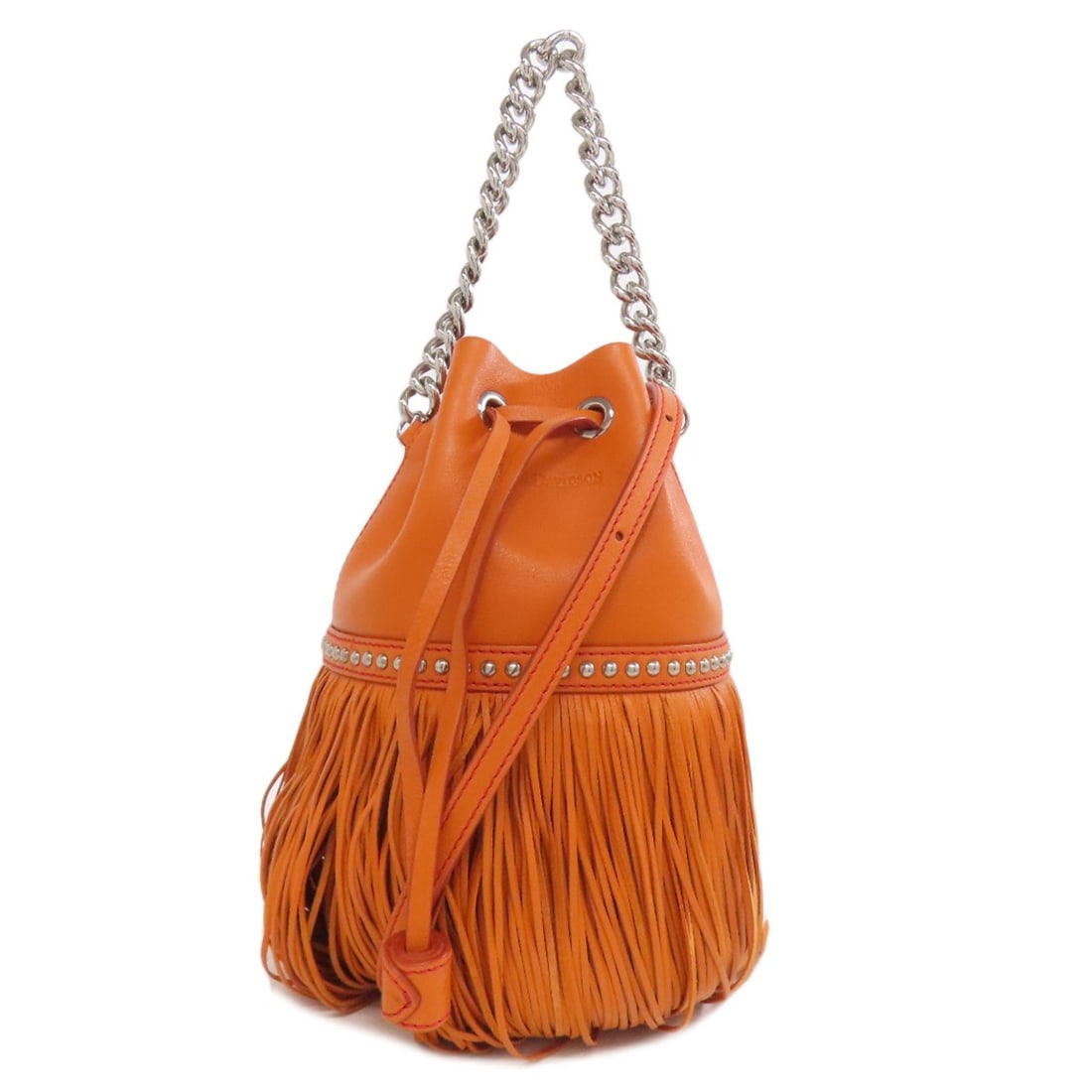 Shoulder bag leather motif fringe by J&M Davidson: Shoulder bag leather motif fringe by J&M Davidson Orange leather shoulder bag with distinctive fringe motif. This vibrant orange leather shoulder bag showcases a unique fringe design, adding visual