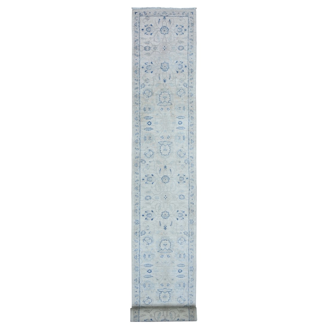 2'6"x19'5" Ivory Hand Knotted Wool White Wash Peshawar XL Runner Rug: 2'6"x19'5" Ivory Hand Knotted Wool White Wash Peshawar XL Runner Rug The Peshawar XL Runner rug boasts an impressive size and intricate hand-knotted design, showcasing the traditional Oriental style f