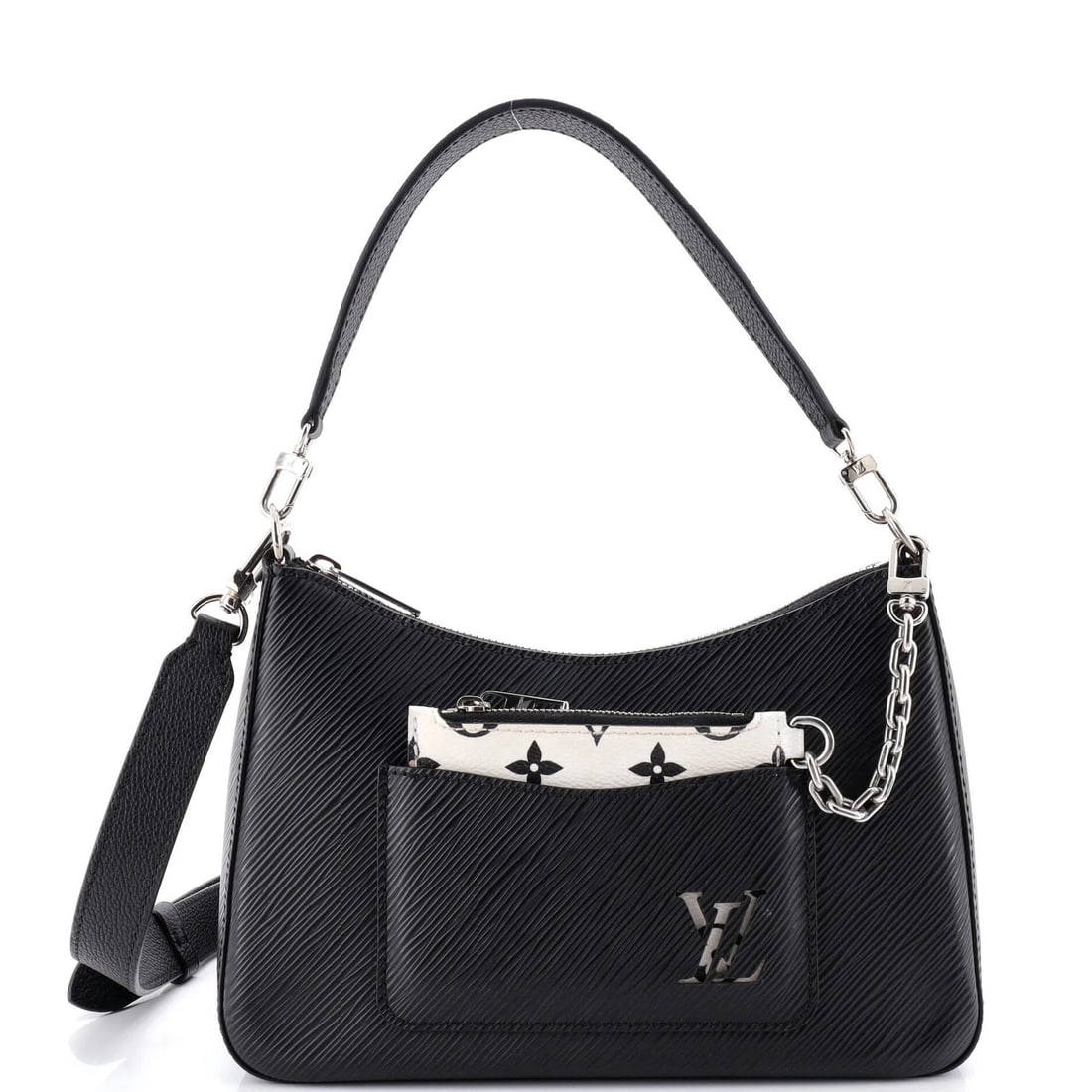 Marelle Epi Handbag Leather Louis Vuitton: Marelle Epi Handbag Leather Louis Vuitton Black Marelle Epi Handbag with Leather Exterior, Pochette Accessory and Extra Strap. This Louis Vuitton handbag features a classic hobos style with exterior s