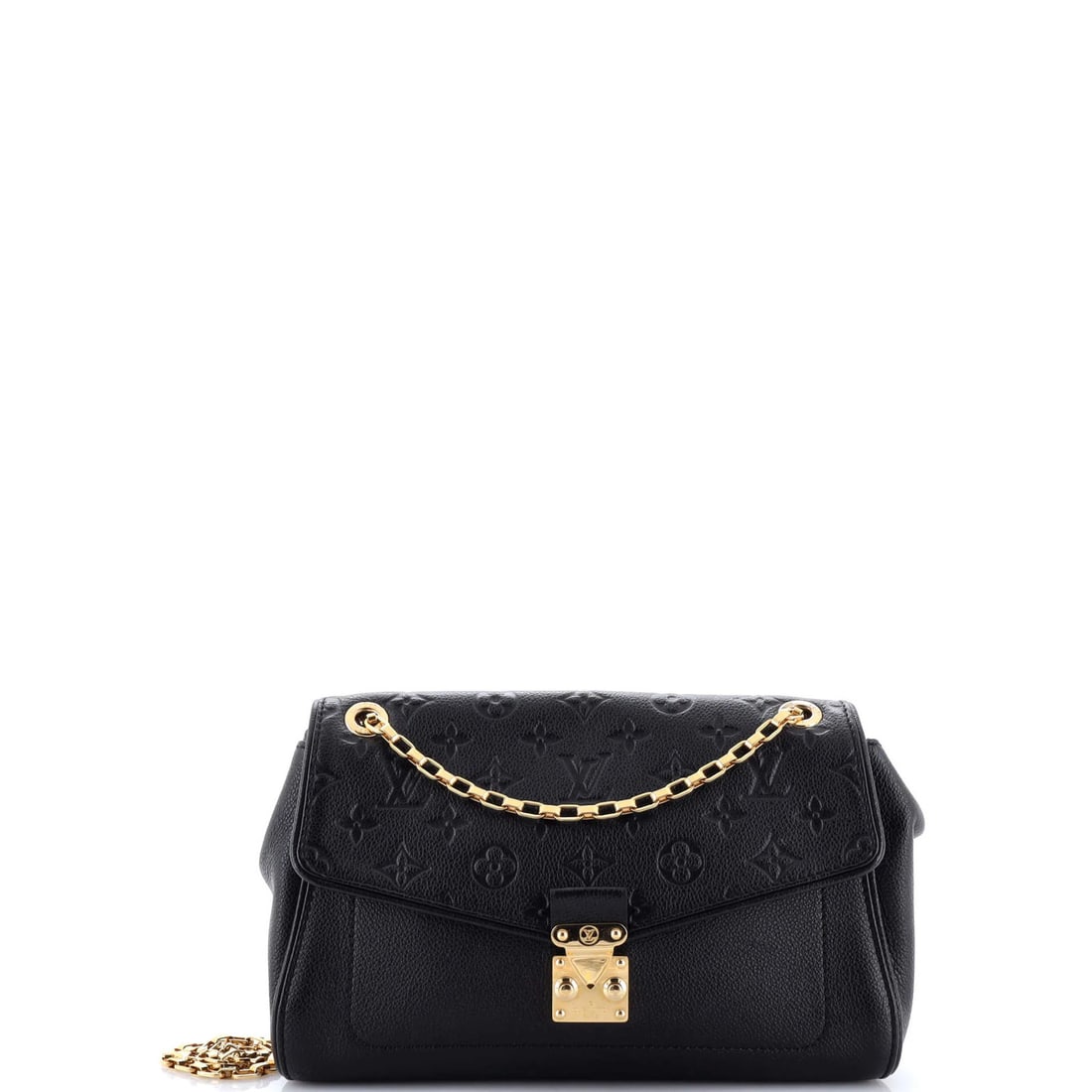 Saint Germain Louis Vuitton Monogram Leather Empreinte Handbag PM: Saint Germain Louis Vuitton Monogram Leather Empreinte Handbag PM Black Saint Germain Louis Vuitton Monogram Empreinte Leather PM shoulder bag features heavy corner wear, scuffs, edge wear, and minor 