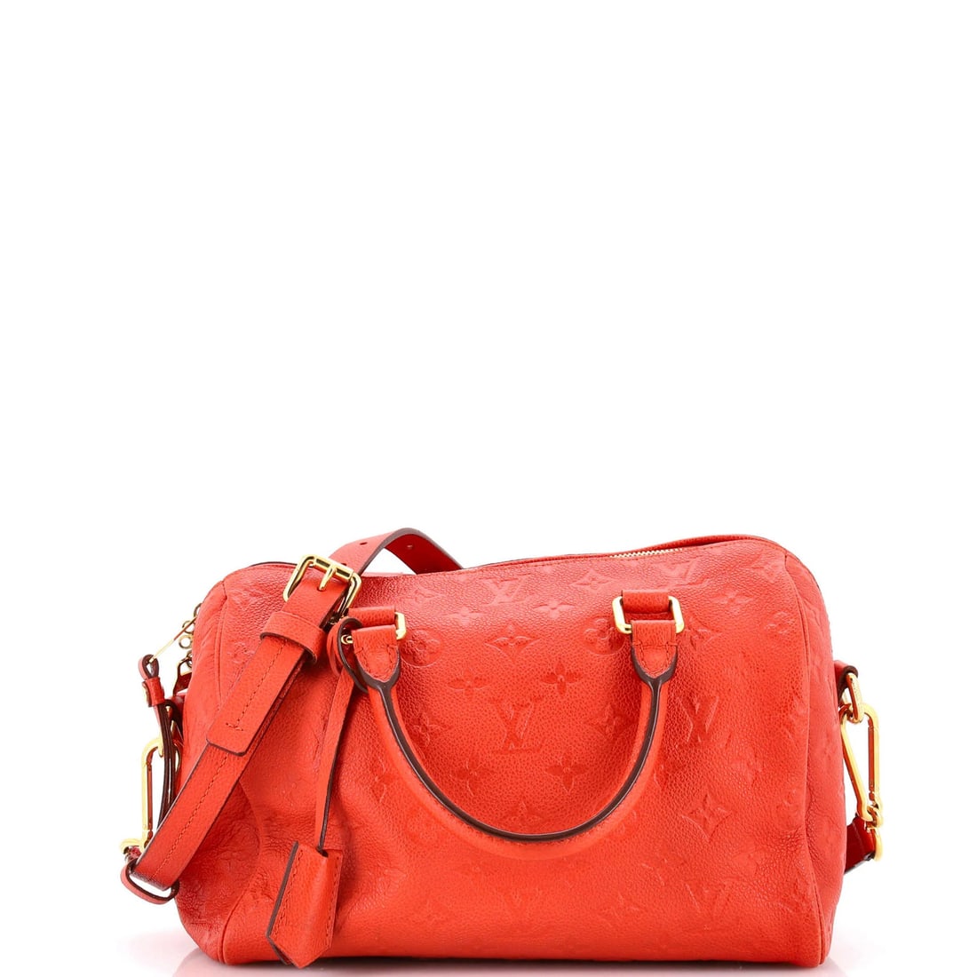 Speedy Bandouliere Monogram Leather Empreinte Louis Vuitton: Speedy Bandouliere Monogram Leather Empreinte Louis Vuitton Orange Speedy Bandouliere Monogram Leather Louis Vuitton bag with heavy corner wear, available for purchase. This iconic design features a s