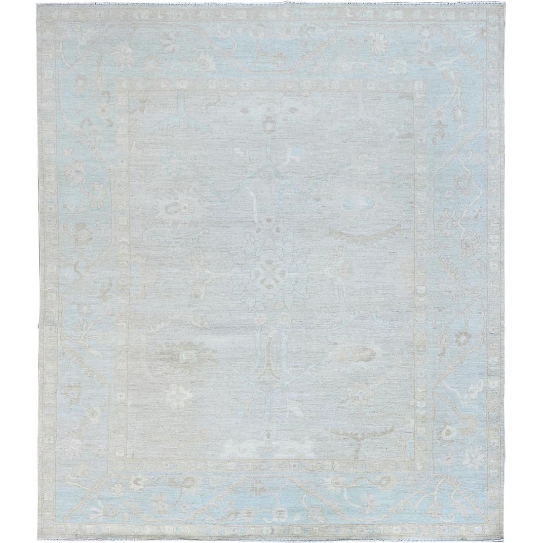 White Wash Gray Wool Hand Knotted Peshawar Chobi Oriental Rug 8'2"x9'6: White Wash Gray Wool Hand Knotted Peshawar Chobi Oriental Rug 8'2"x9'6 Hand-knotted in traditional Afghan techniques, this stunning White Wash Gray Wool Peshawar Chobi Oriental Rug boasts a beautiful 