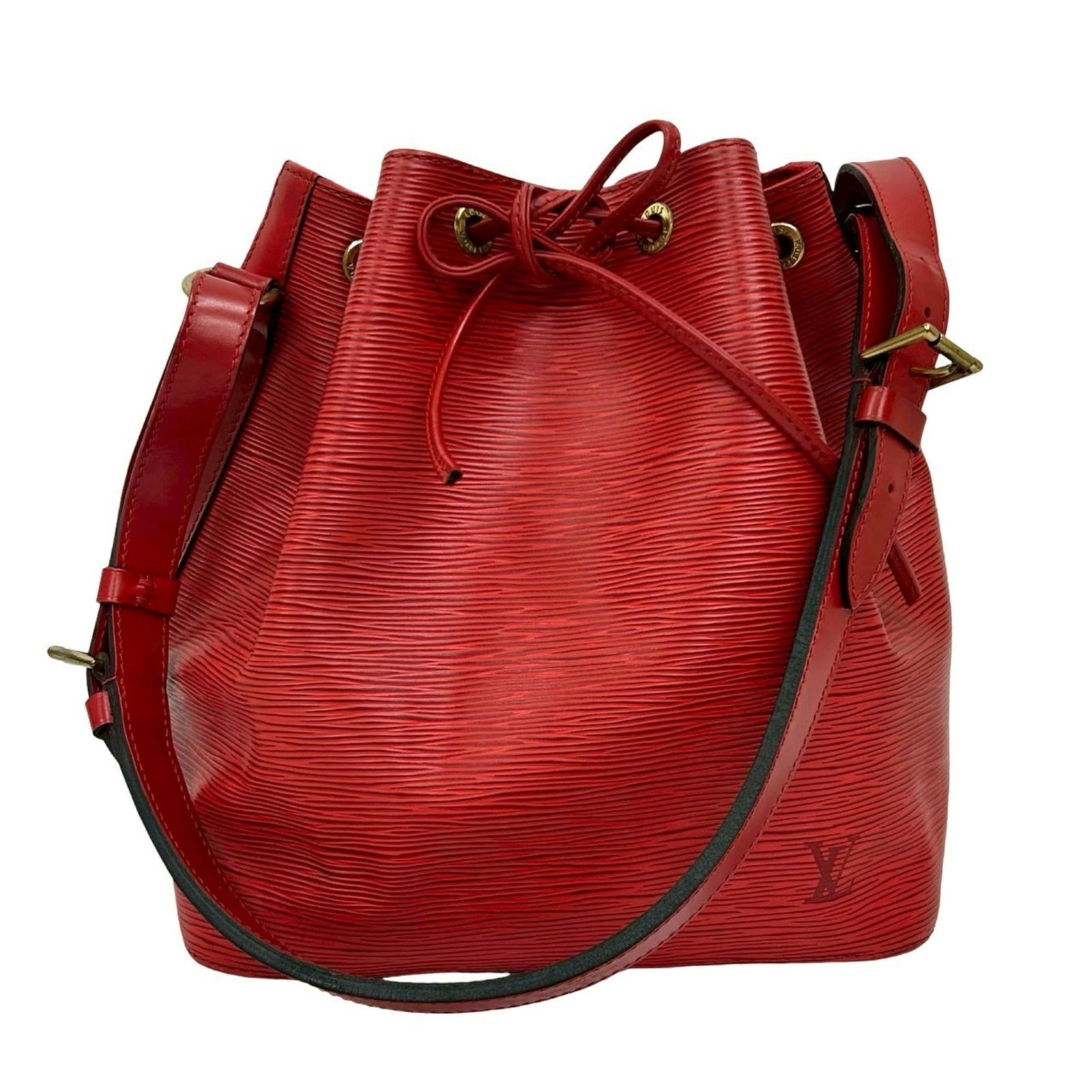 Louis Vuitton Shoulder Bag Epi Leather: Louis Vuitton Shoulder Bag Epi Leather Red Epi leather shoulder bag from Louis Vuitton, measuring 26.5cm x 25.5cm x 19cm. This iconic design features high-quality epi leather construction and a classi