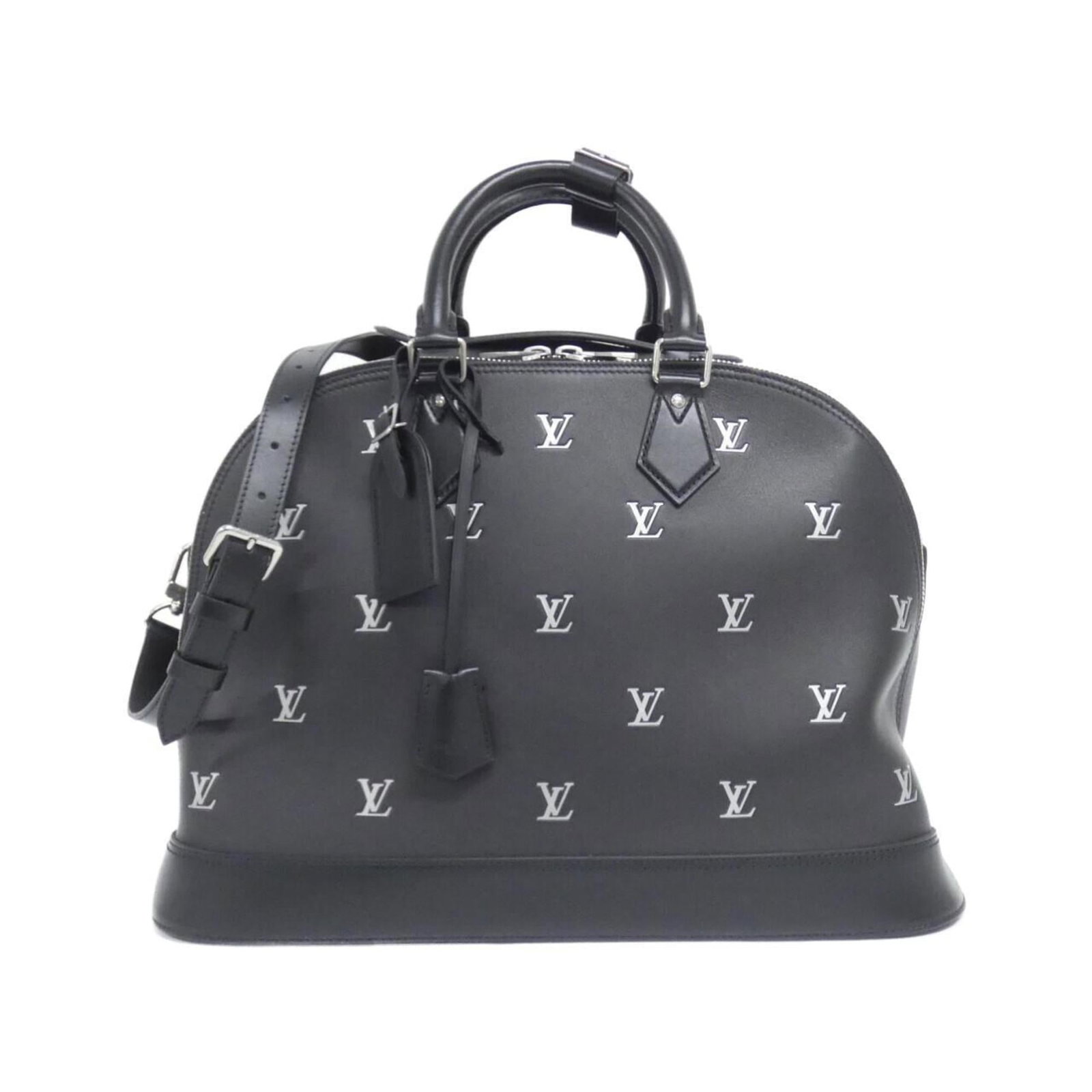 Handbag Louis Vuitton Leather: Handbag Louis Vuitton Leather The Louis Vuitton leather handbag boasts sleek, sophisticated design with its classic black calf leather exterior and silver hardware details. This stylish piece comes co