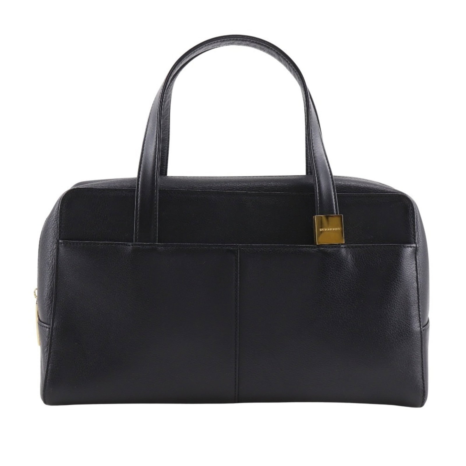 Handbag leather Burberry: Handbag leather Burberry Black leather Burberry handbag with zipper closure, measuring 17cm x 29cm x 10cm. The bag features a sturdy design and a handle drop of 12cm, weighing in at 480g. Its classic 