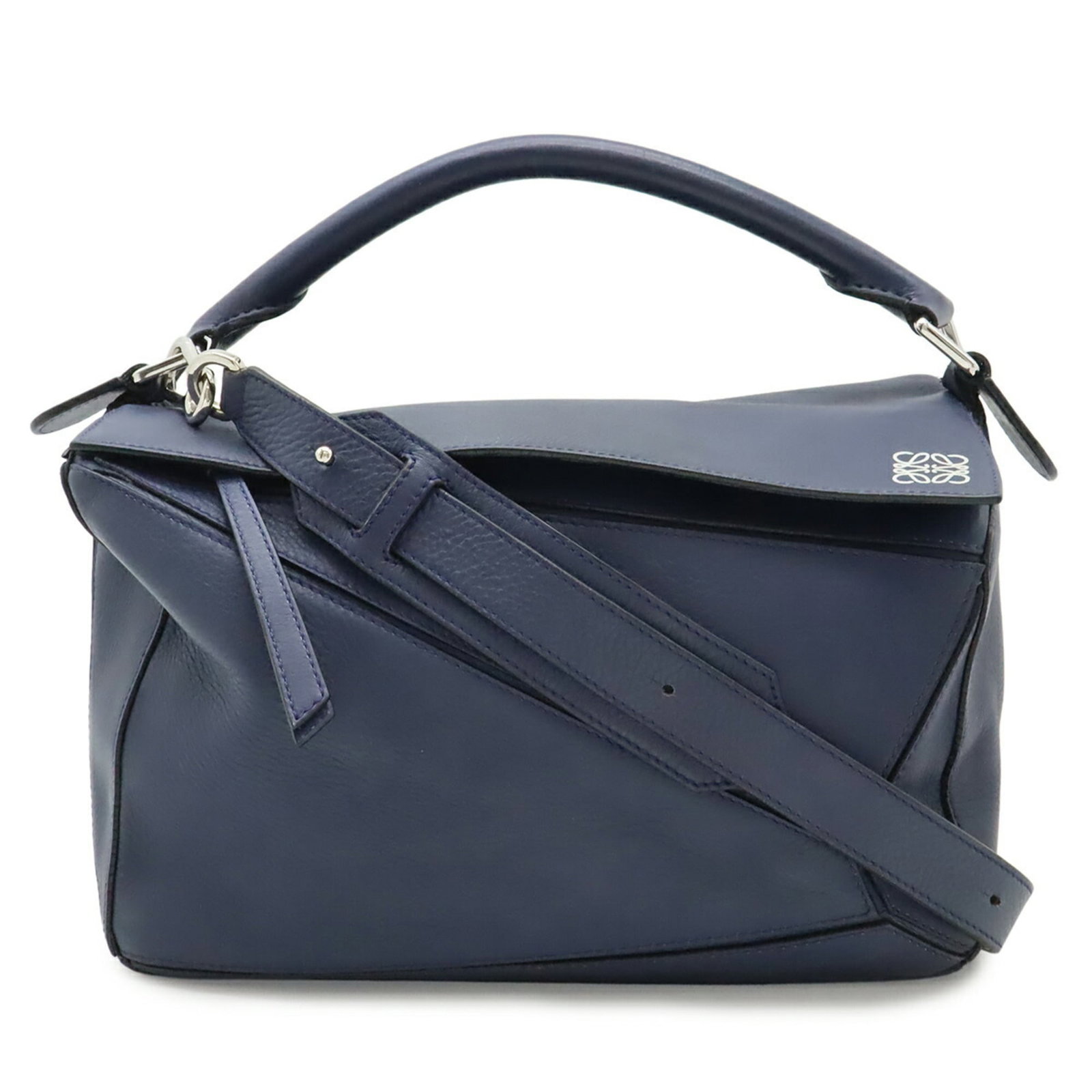 Handbag Leather Shoulder Bag Loewe: Handbag Leather Shoulder Bag Loewe Navy and Yellow Loewe Leather Shoulder Bag. This handbag features high-quality leather construction, measuring 19cm x 27.5cm x 12.5cm in size. The bag bears a signat