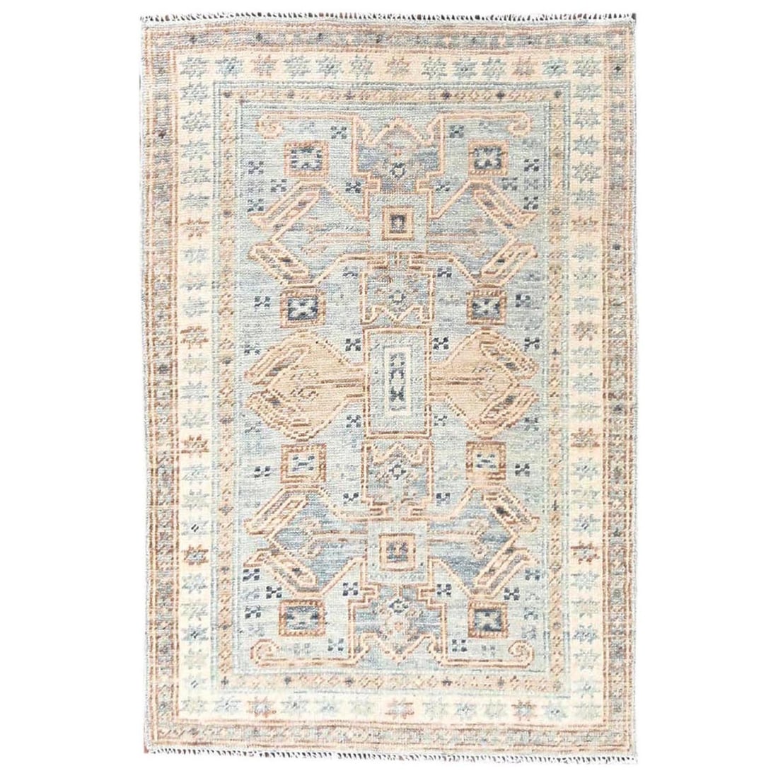 3'x4'7" Misty Gray Anatolian Village Design Hand Knotted Wool Oriental Rug: 3'x4'7" Misty Gray Anatolian Village Design Hand Knotted Wool Oriental Rug Misty Gray Anatolian Village Design Hand Knotted Wool Oriental Rug boasts an all-over regional design, characteristic of the 