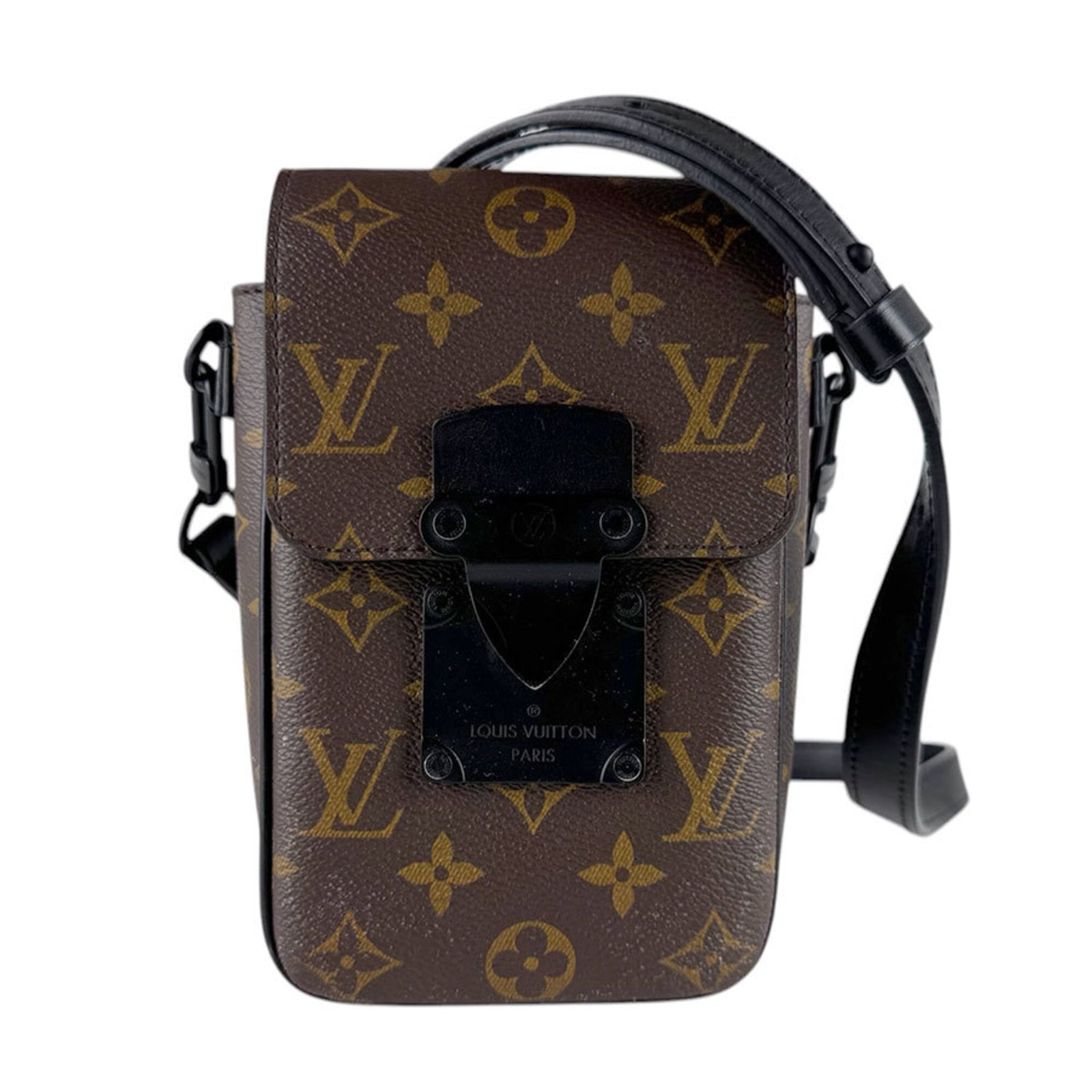 Monogram Louis Vuitton Shoulder Bag: Monogram Louis Vuitton Shoulder Bag Monogram Louis Vuitton Shoulder Bag in Black, Brown, and Monogram Macassar. This classic shoulder bag features the iconic monogram pattern and measures 18cm x 12cm 
