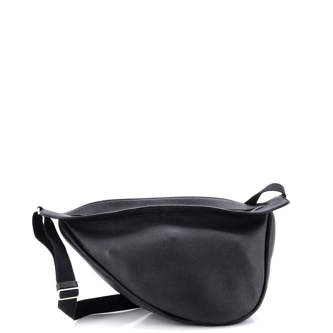 Large Leather Slouchy Banana Row Bag: Large Leather Slouchy Banana Row Bag Large Leather Slouchy Banana Row Bag features a classic black leather exterior with minor scuffs, creases, and edge wear. The bag's suede interior shows signs of u