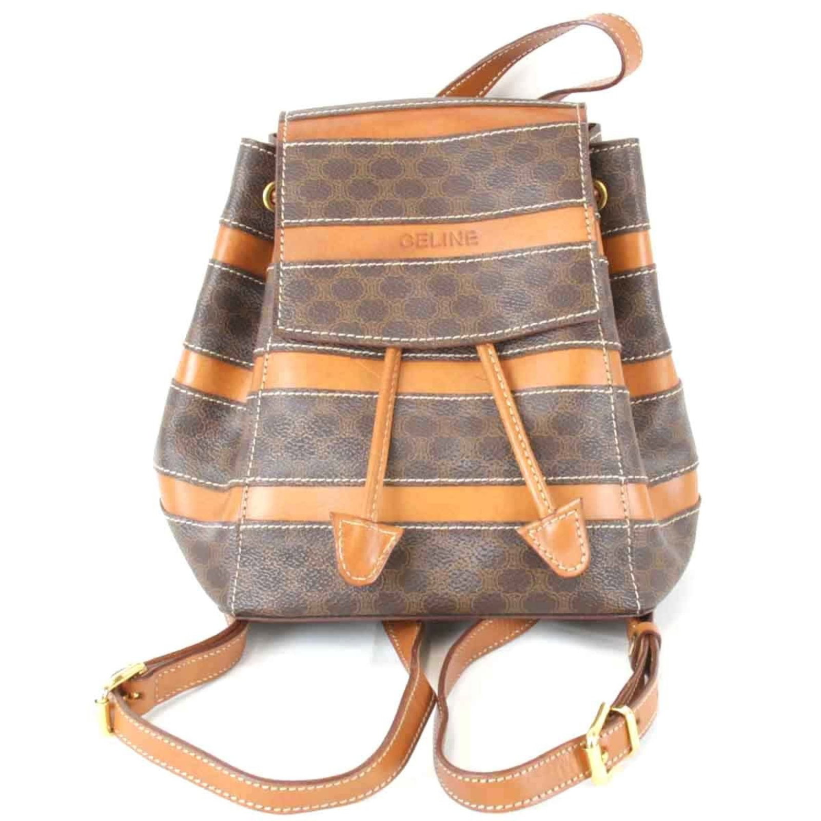 Celine leather pvc backpack: Celine leather pvc backpack Celine leather pvc backpack in brown, measuring 23cm x 24cm x 13cm. Made from PVC and leather materials, this stylish backpack features a classic design with clean lines an