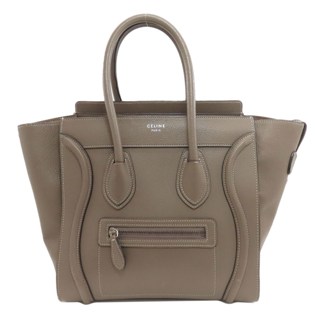 Luggage Micro Handbag Calf Celine: Luggage Micro Handbag Calf Celine Gray Calf Leather Handbag from CELINE. This stylish handbag features a classic design with a gray exterior made from high-quality calf leather, perfect for adding a t