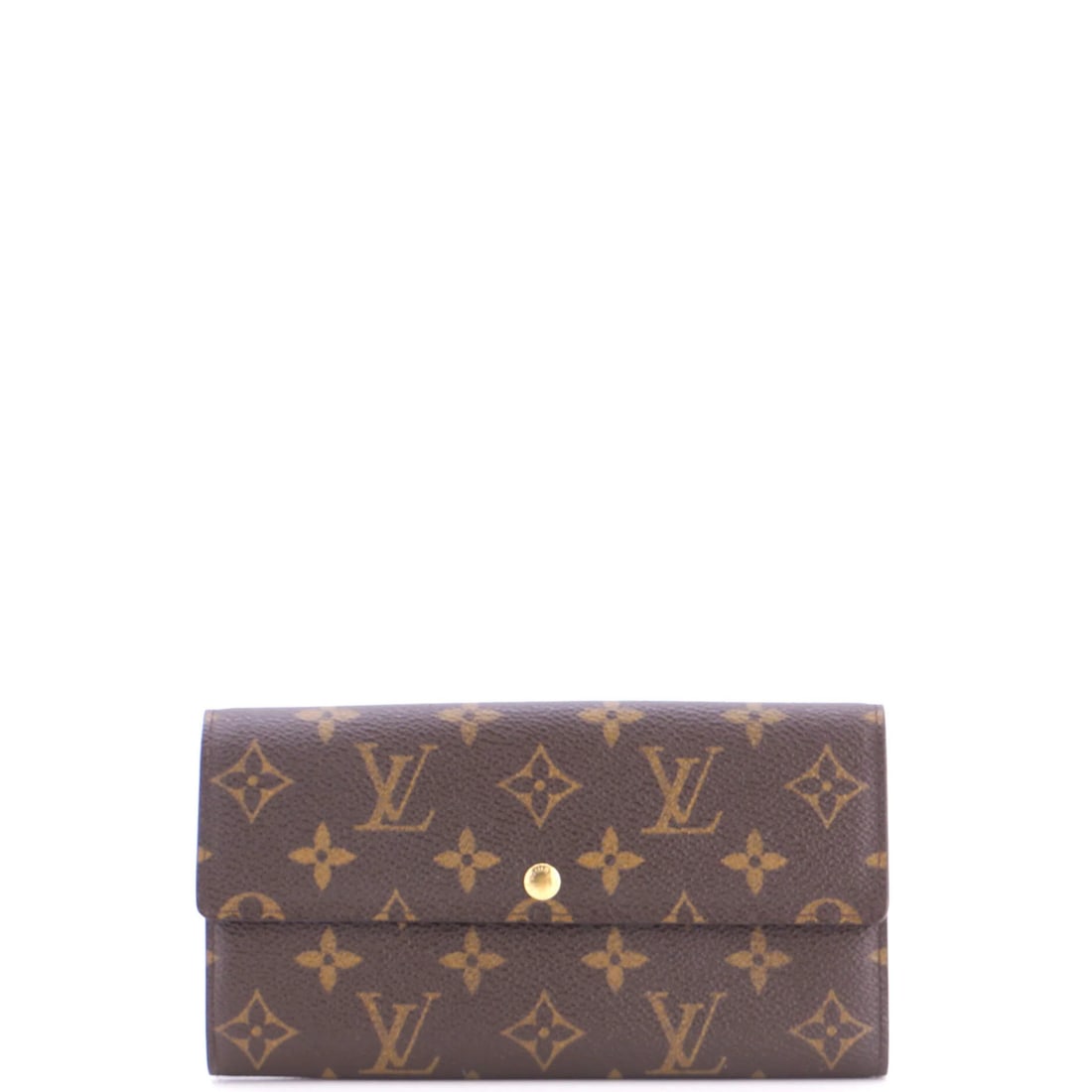 Canvas wallet monogram Sarah Louis Vuitton: Canvas wallet monogram Sarah Louis Vuitton Brown Louis Vuitton monogram canvas wallet with a classic design, featuring a signature on the exterior. The wallet measures approximately 4.5" in height and