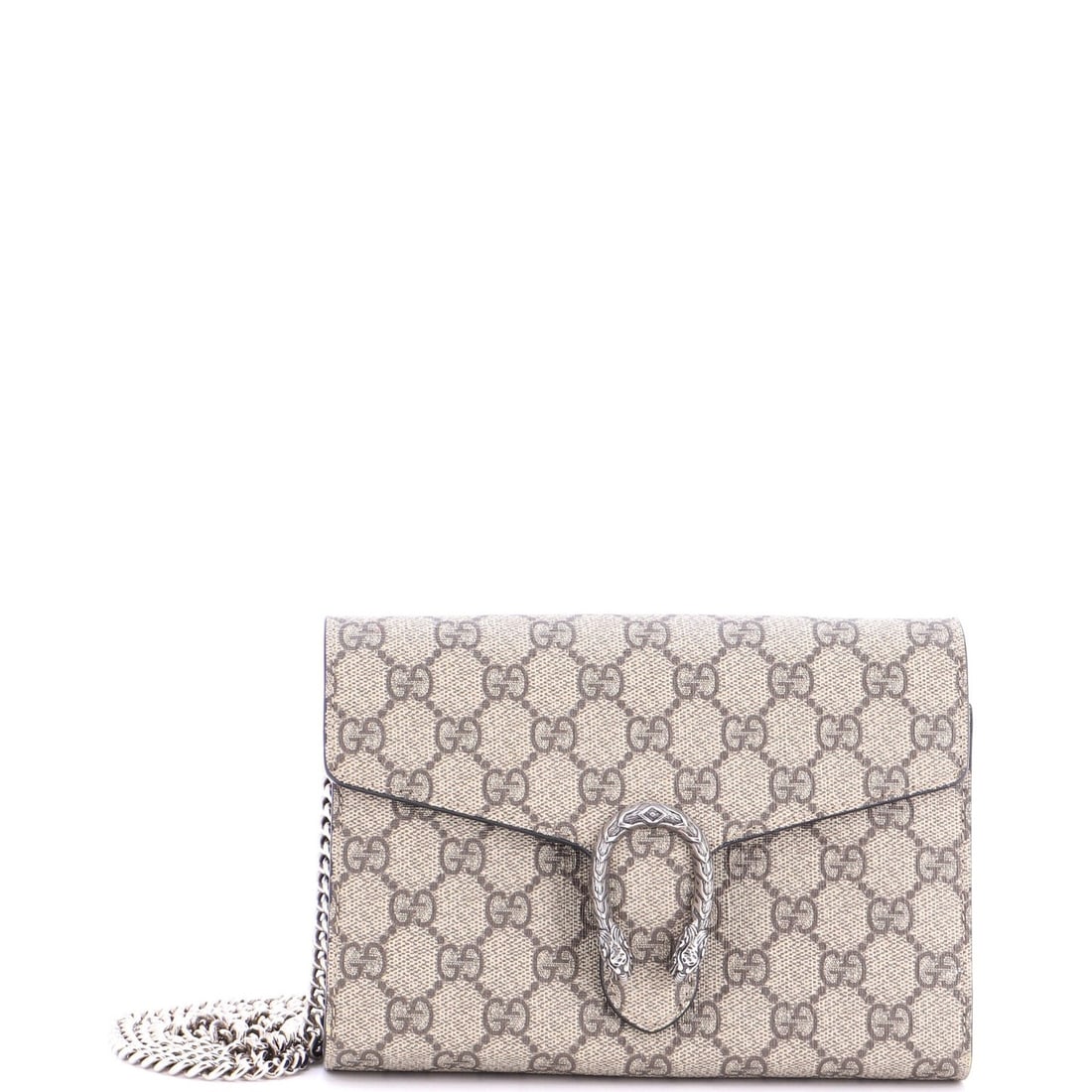 Gucci Dionysus chain wallet small GG coated canvas: Gucci Dionysus chain wallet small GG coated canvas The Gucci Dionysus chain wallet small GG coated canvas boasts a stylish, cross-body design with a brown exterior and silver hardware. This compact ac