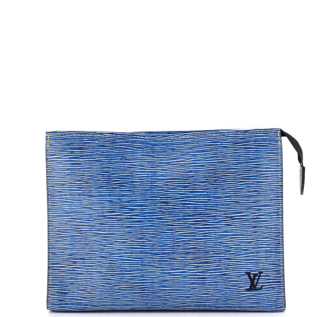 Louis Vuitton Toiletry Pouch Epi Leather 26: Louis Vuitton Toiletry Pouch Epi Leather 26 The Louis Vuitton Toilety Pouch Epi Leather 26 features a striking blue exterior with edge wear, creases, and minor scuffs. Made from high-quality leather, 