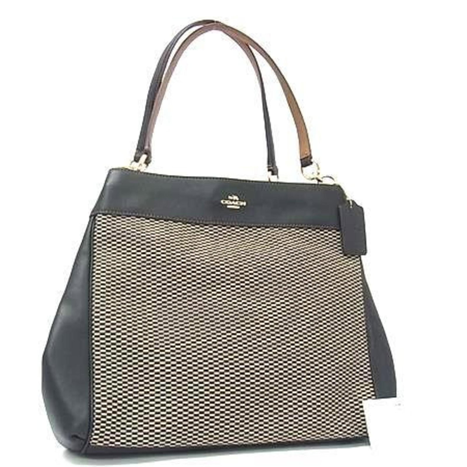 Coach Handbag Shoulder Bag Tote Bag Canvas Leather: Coach Handbag Shoulder Bag Tote Bag Canvas Leather Canvas and leather combine in sleek, modern design. The Coach shoulder bag features a black finish with a magnetic closure. Made from canvas and leat