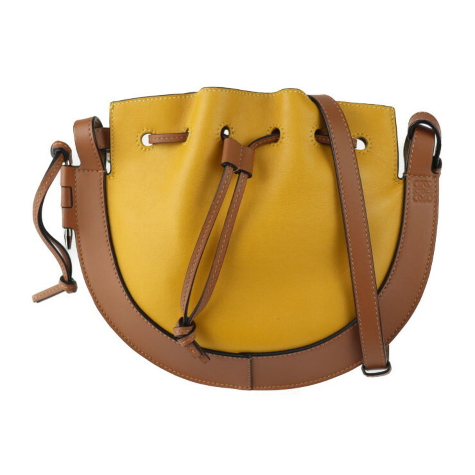 Loewe Handbag Shoulder Bag Tote Bag Leather: Loewe Handbag Shoulder Bag Tote Bag Leather Loewe's A826303X03 shoulder bag tote bag boasts a rich brown leather exterior, complemented by a vibrant yellow accent. Measuring 23cm x 29cm in size, the b