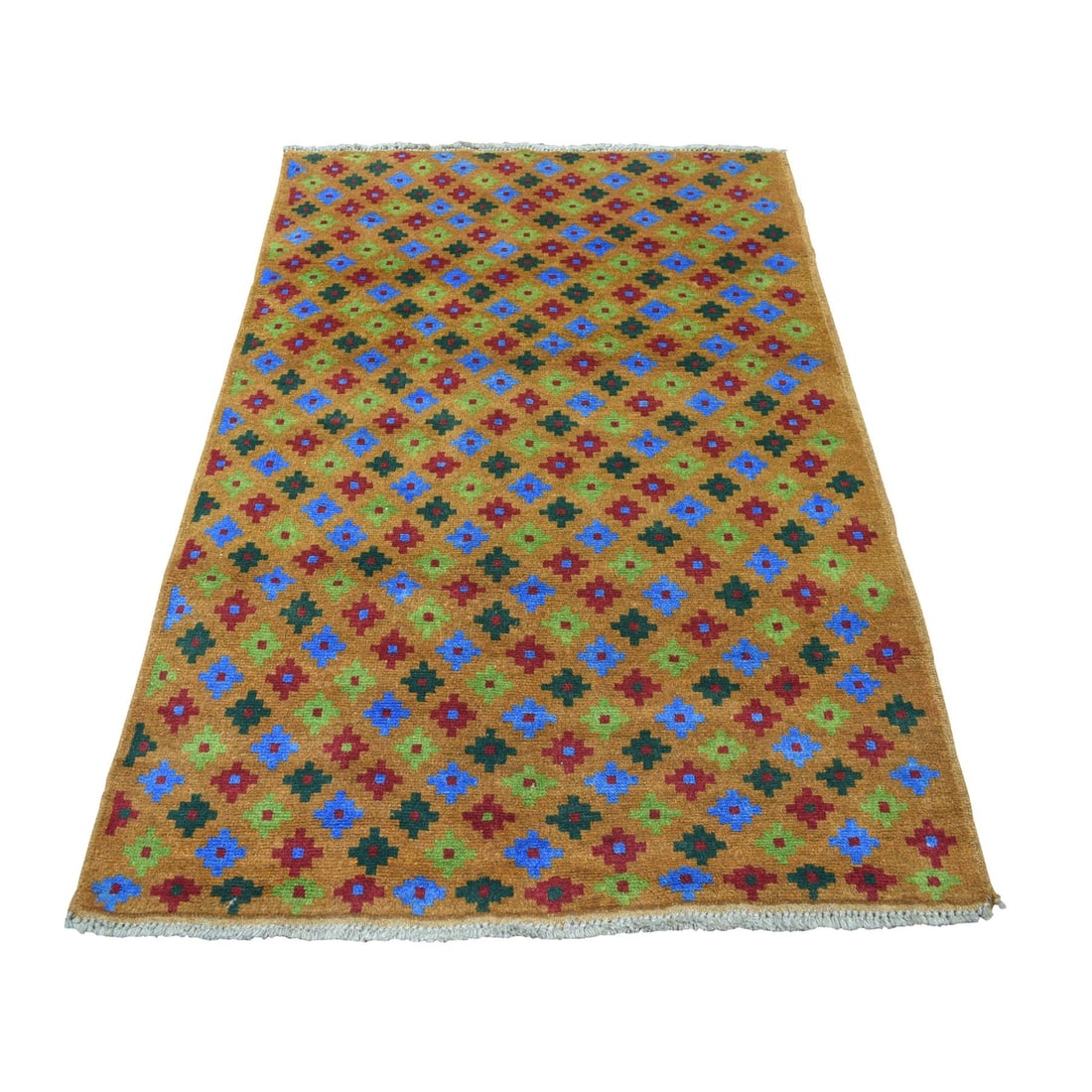 4'1"x6'1" Tribal Design Pure Wool Hand Made Colorful Afghan Village Rug: 4'1"x6'1" Tribal Design Pure Wool Hand Made Colorful Afghan Village Rug This vibrant, hand-knotted pure wool Afghan village rug boasts an intricate tribal design in rich colors. Made from 100% wool an