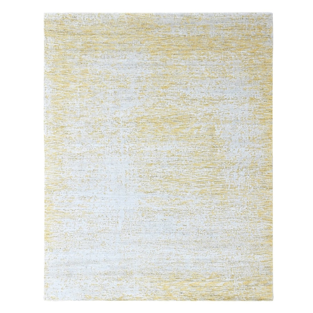 8'x10' Yellow Hand Loomed Wool & Silk Modern Design Textured Oriental Rug: 8'x10' Yellow Hand Loomed Wool & Silk Modern Design Textured Oriental Rug Yellow Hand Loomed Wool & Silk Modern Design Textured Oriental Rug, measuring 8'0" x 10'0" (244 CM X 305 CM), boasts a vibrant
