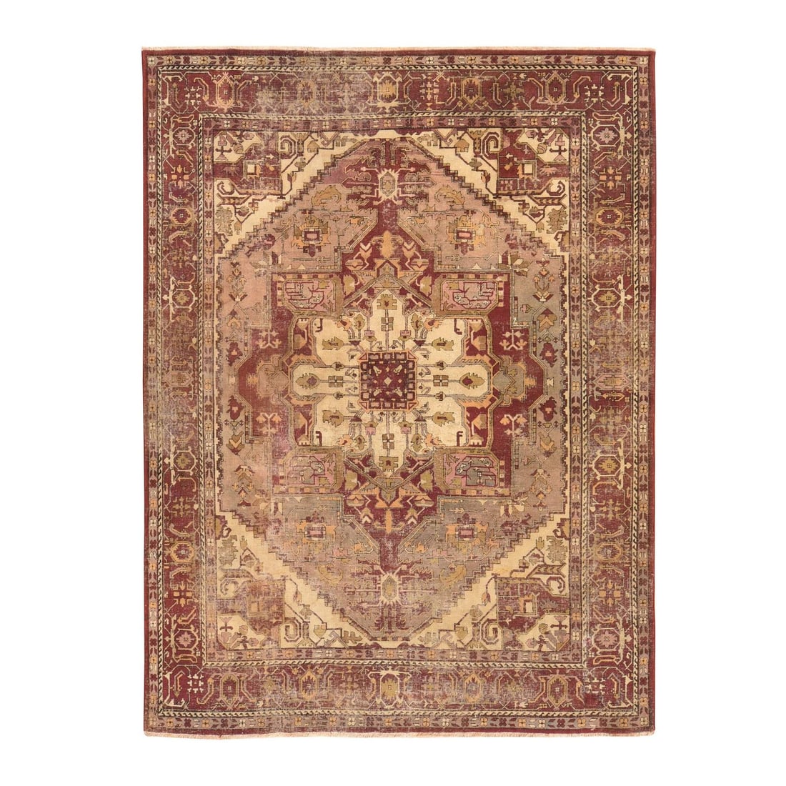 8'6"x11'3" Red Antique Agra Heris Medallion Design Hand Knotted Wool Rug: 8'6"x11'3" Red Antique Agra Heris Medallion Design Hand Knotted Wool Rug 8'6" x 11'3" Red Antique Agra Heris Medallion Design Hand Knotted Wool Rug - This stunning hand-knotted wool rug boasts a strik