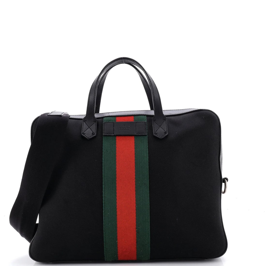 Canvas Techno Medium Zip Web Briefcase Around Gucci: Canvas Techno Medium Zip Web Briefcase Around Gucci Canvas Techno Medium Zip Web Briefcase Around Gucci features a sturdy canvas exterior with heavy scuffs throughout and cracking, along with minor