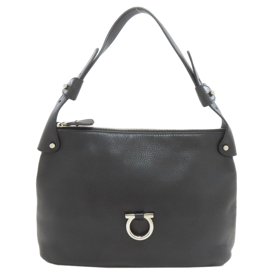 Salvatore Ferragamo One Belt Gancinihardware Shoulder Bag Leather: Salvatore Ferragamo One Belt Gancinihardware Shoulder Bag Leather Black leather shoulder bag with Gancini hardware from Salvatore Ferragamo, featuring a classic design and elegant details. This